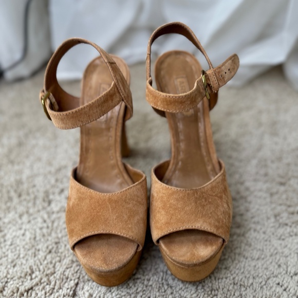 Suede Platform Heels in Caramel - Picture 1 of 6